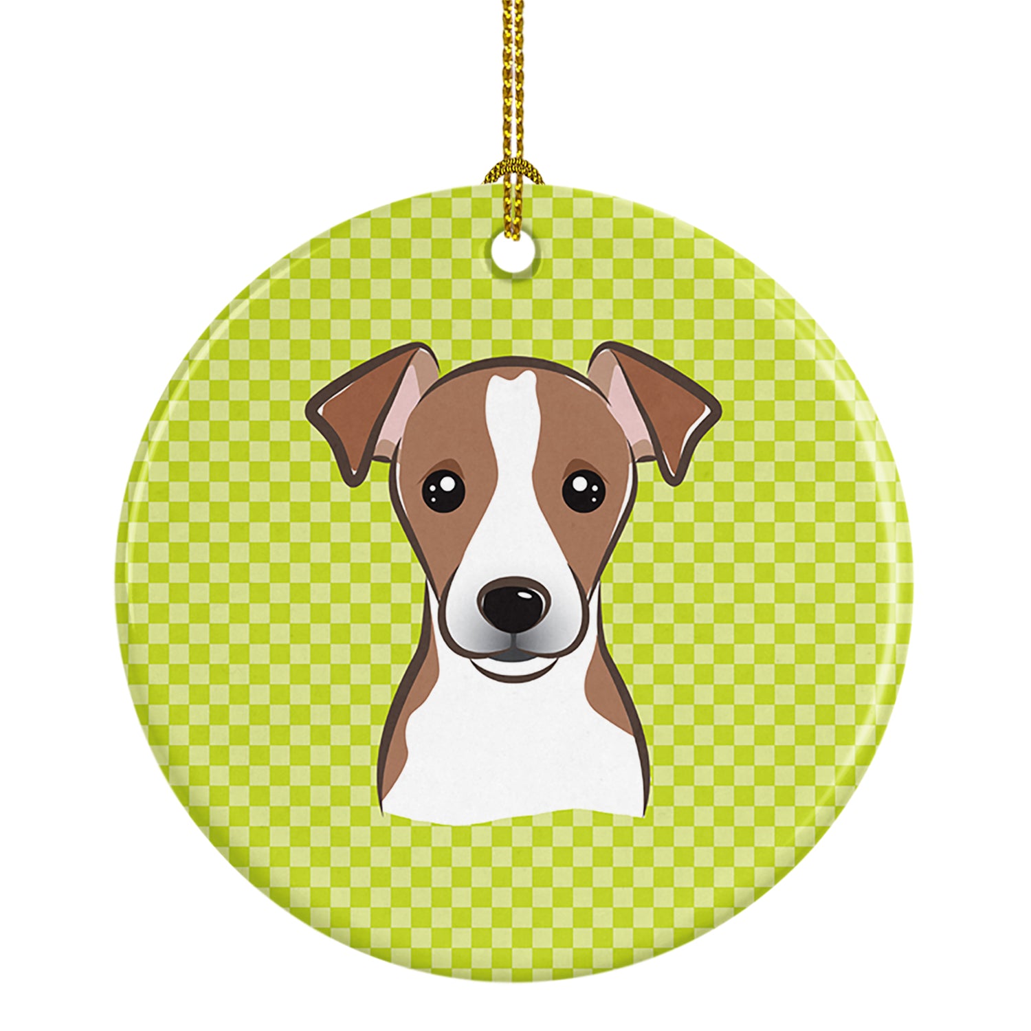 Checkerboard Lime Green Jack Russell Terrier Ceramic Ornament BB1322CO1 - the-store.com