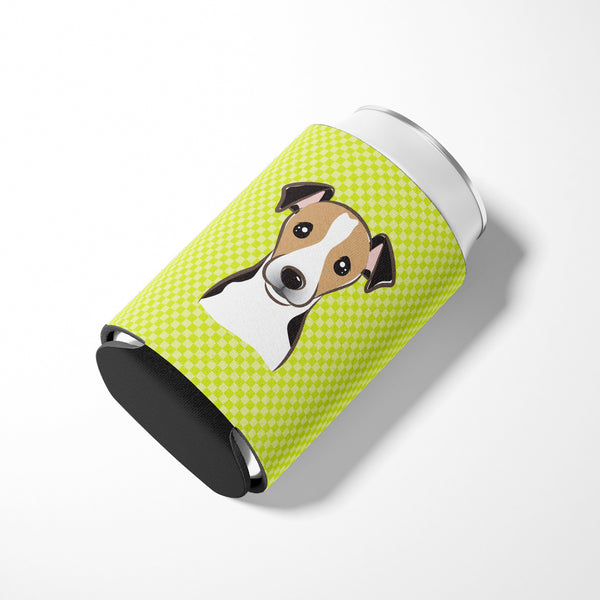 Checkerboard Lime Green Jack Russell Terrier Can or Bottle Hugger
