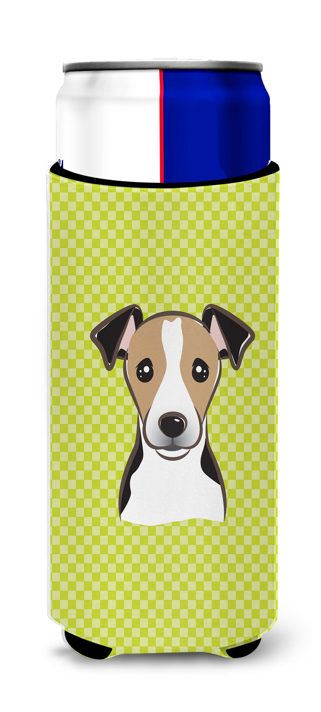 Lime Green Jack Russell Terrier Ultra Beverage Insulators for slim cans.