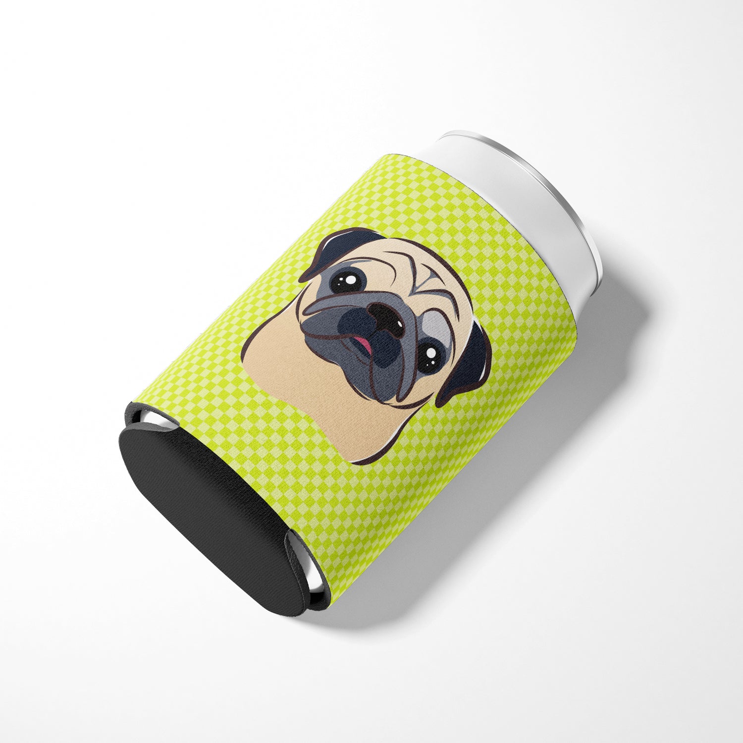 Checkerboard Lime Green Fawn Pug Can or Bottle Hugger BB1324CC.