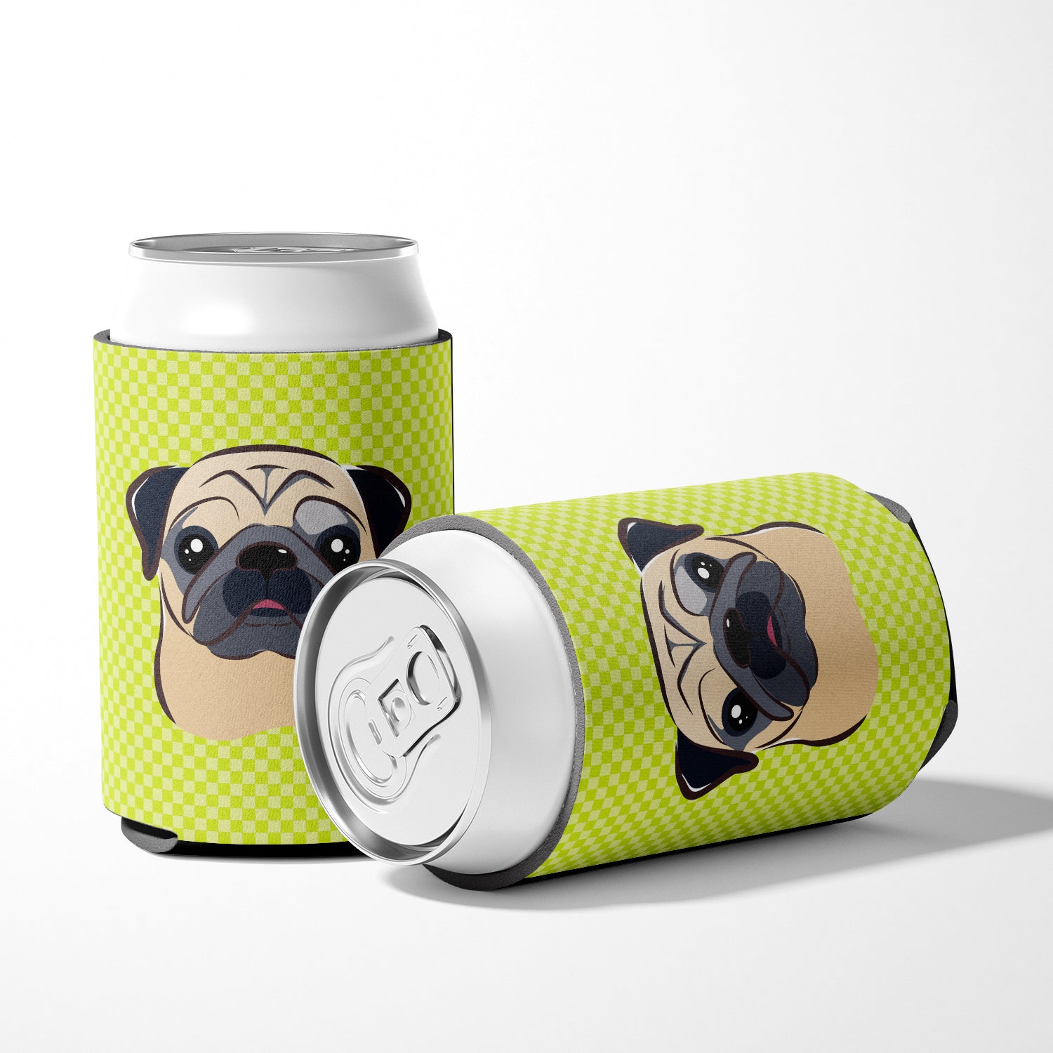 Checkerboard Lime Green Fawn Pug Can or Bottle Hugger BB1324CC.