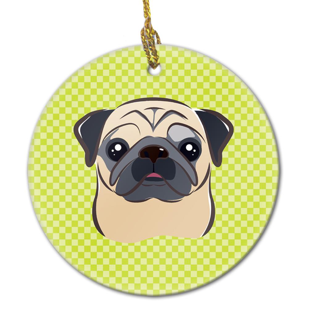 Checkerboard Lime Green Fawn Pug Ceramic Ornament BB1324CO1 by Caroline's Treasures