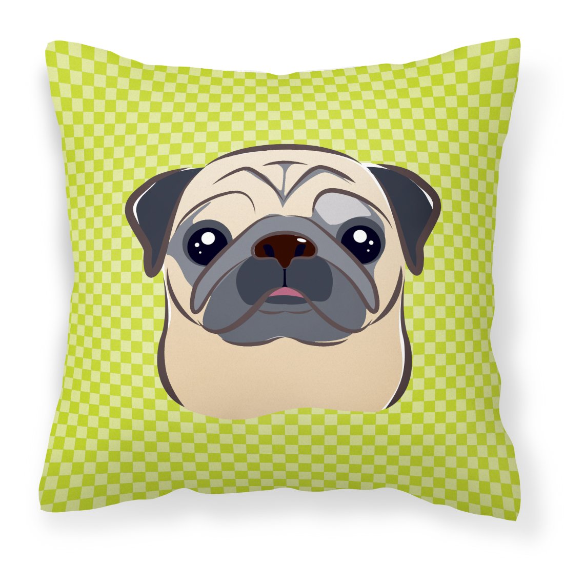 Checkerboard Lime Green Fawn Pug Canvas Fabric Decorative Pillow by Caroline&#39;s Treasures