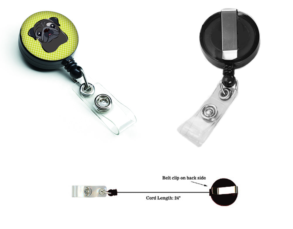 Checkerboard Lime Green Black Pug Retractable Badge Reel BB1325BR.