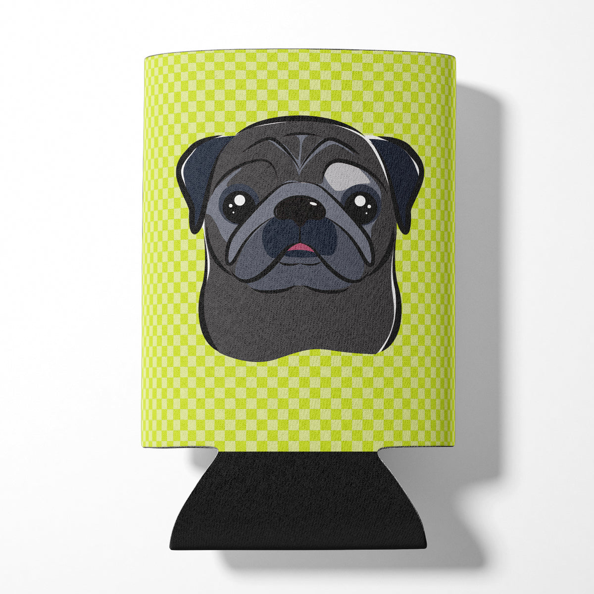 Checkerboard Lime Green Black Pug Can or Bottle Hugger BB1325CC.