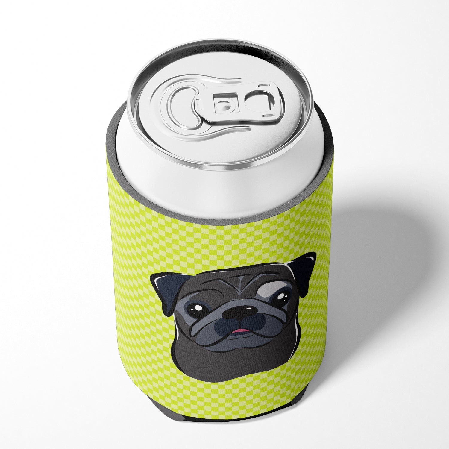 Checkerboard Lime Green Black Pug Can or Bottle Hugger BB1325CC.