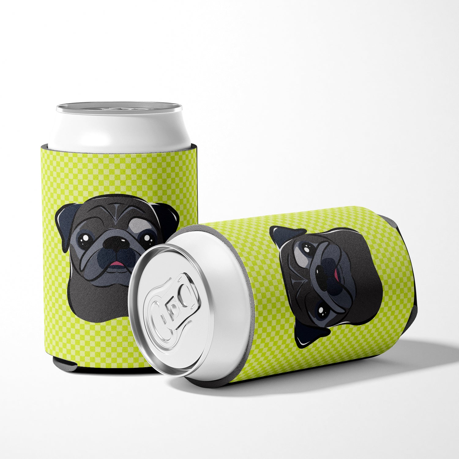 Checkerboard Lime Green Black Pug Can or Bottle Hugger BB1325CC.