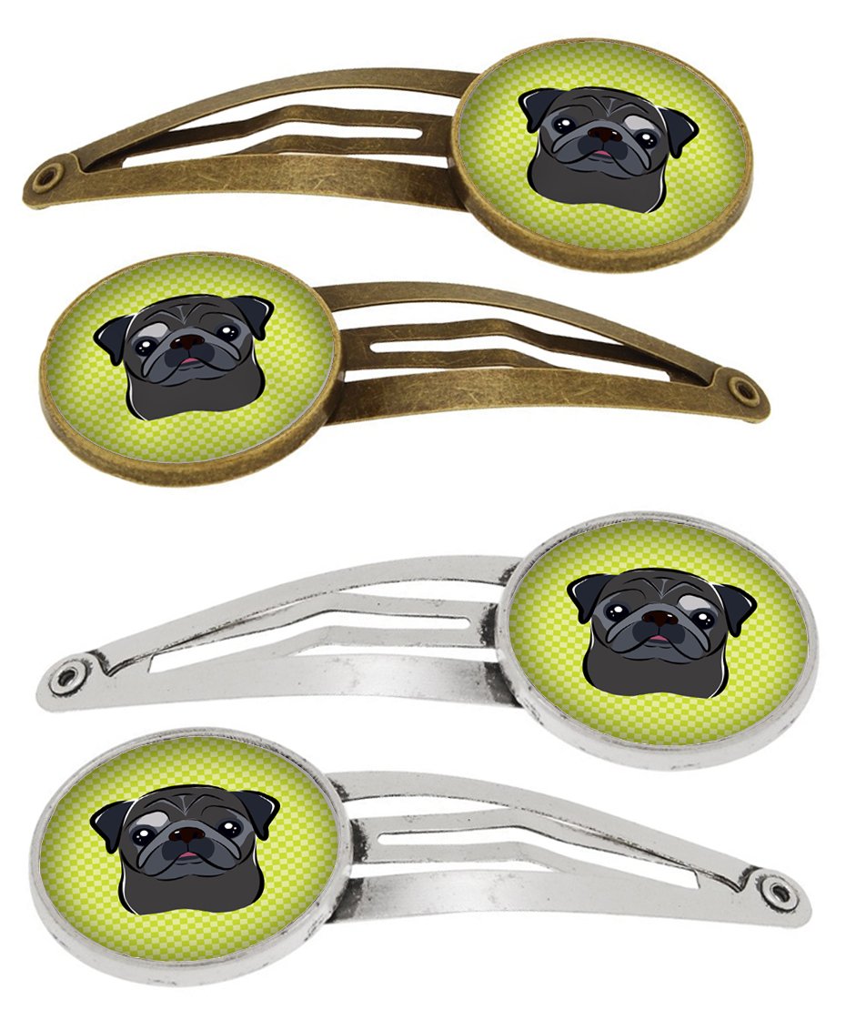 Checkerboard Lime Green Black Pug Set of 4 Barrettes Hair Clips BB1325HCS4 by Caroline's Treasures