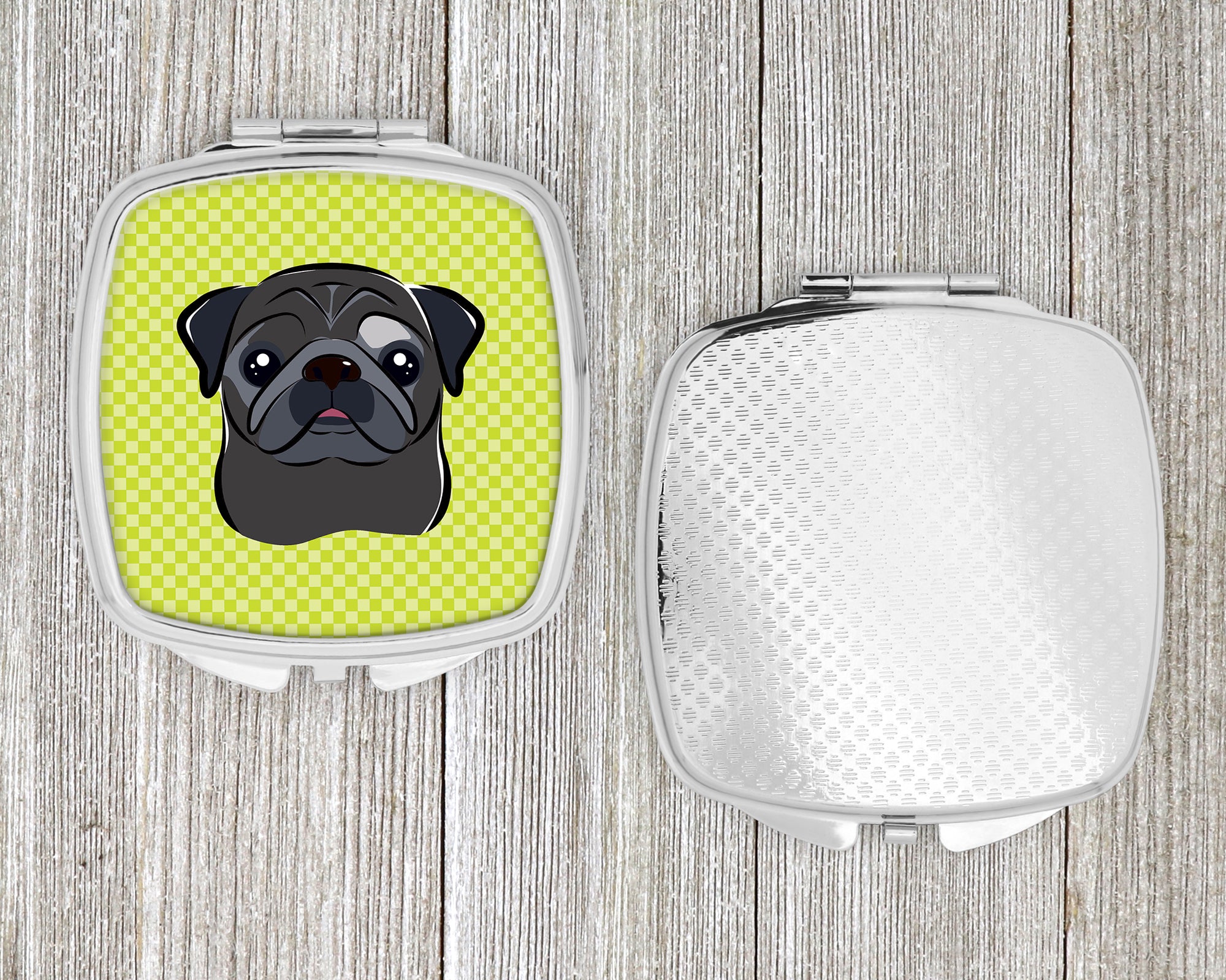 Checkerboard Lime Green Black Pug Compact Mirror BB1325SCM  the-store.com.