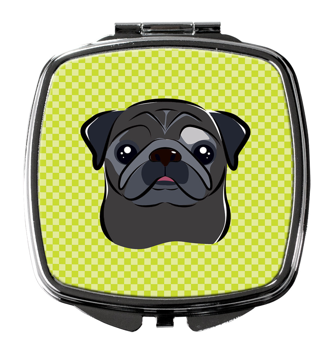 Checkerboard Lime Green Black Pug Compact Mirror BB1325SCM  the-store.com.