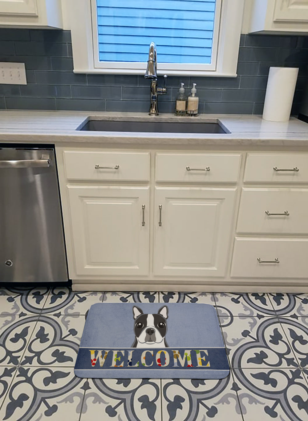 Boston Terrier Welcome Machine Washable Memory Foam Mat BB1389RUG - the-store.com