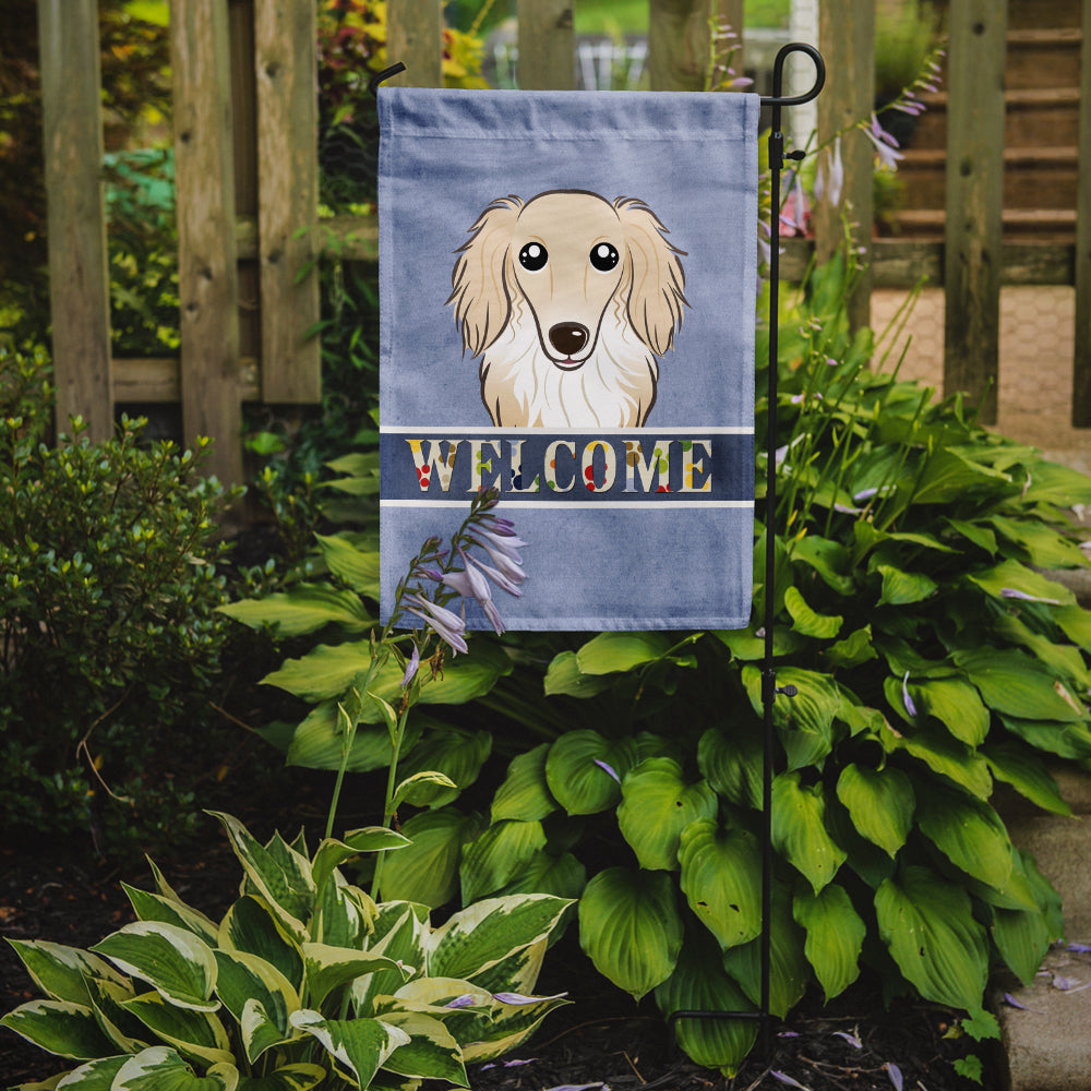 Longhair Creme Dachshund Welcome Flag Garden Size BB1398GF.