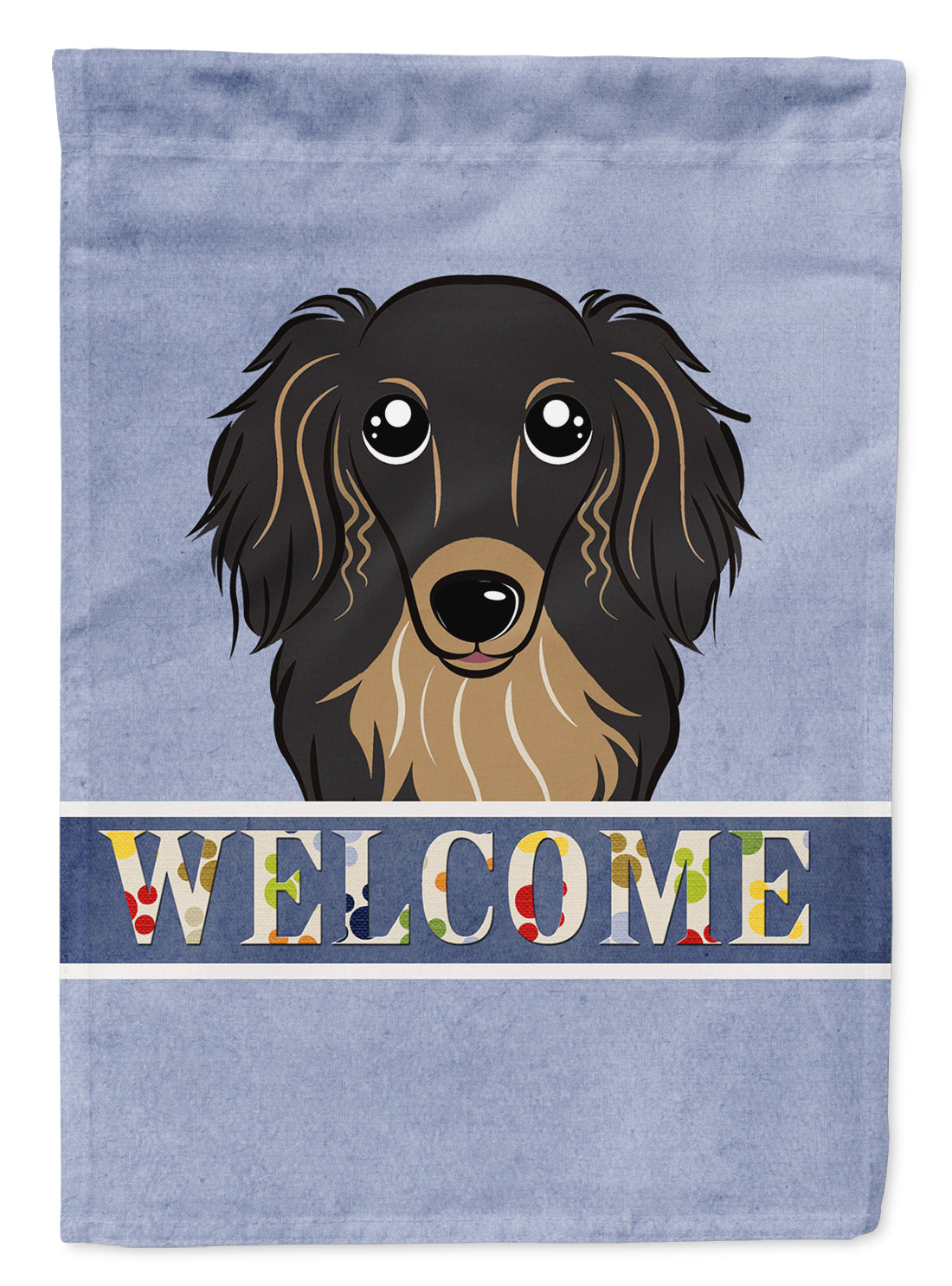 Longhair Black and Tan Dachshund Welcome Flag Garden Size BB1399GF.