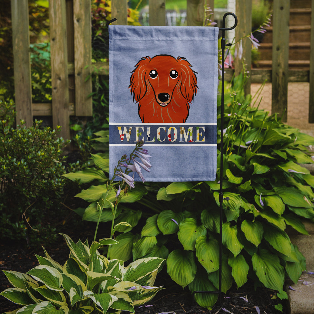 Longhair Red Dachshund Welcome Flag Garden Size BB1400GF.