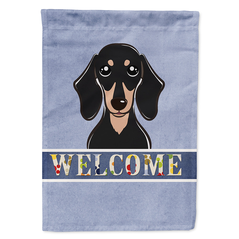 Smooth Black and Tan Dachshund Welcome Flag Canvas House Size BB1401CHF  the-store.com.