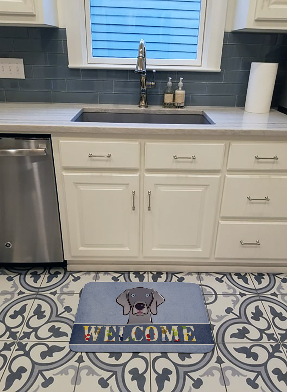 Weimaraner Welcome Machine Washable Memory Foam Mat BB1417RUG - the-store.com