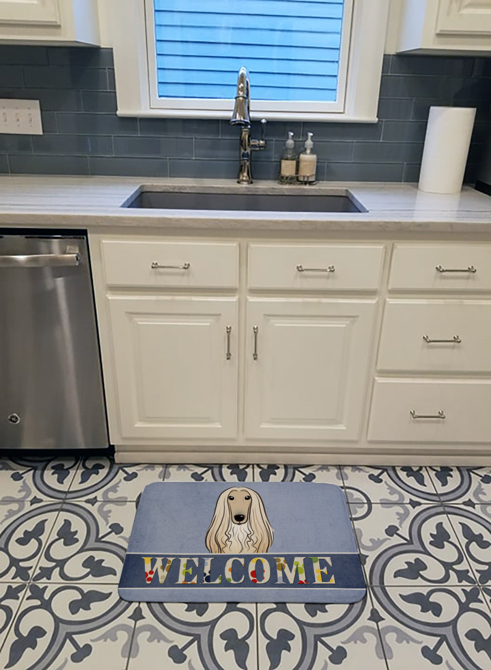 Afghan Hound Welcome Machine Washable Memory Foam Mat BB1430RUG - the-store.com