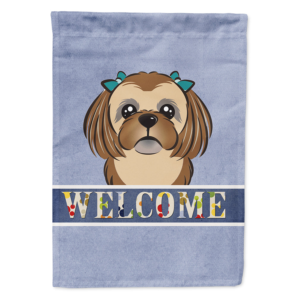 Chocolate Brown Shih Tzu Welcome Flag Canvas House Size BB1435CHF  the-store.com.