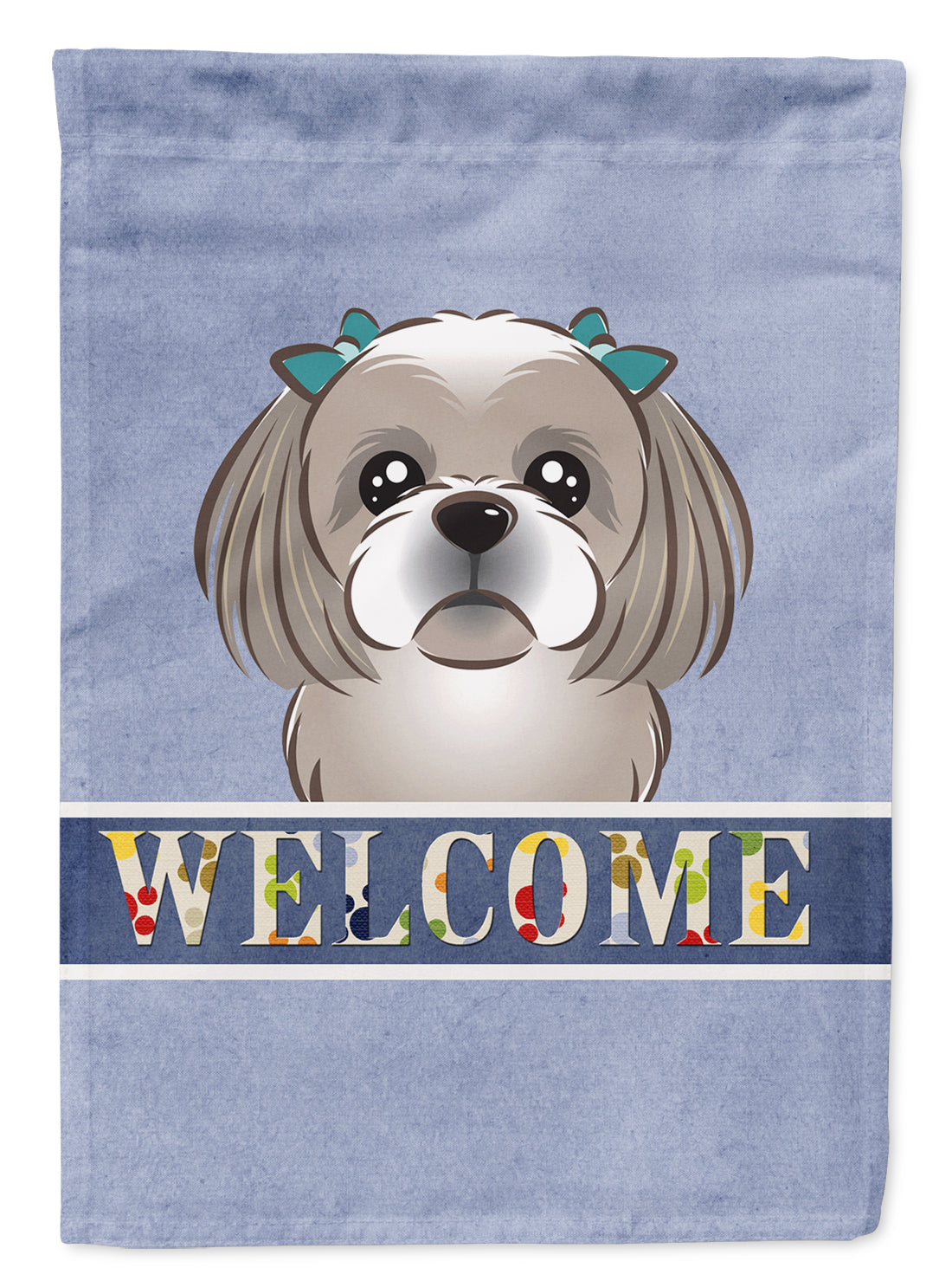 Gray Silver Shih Tzu Welcome Flag Garden Size BB1436GF.