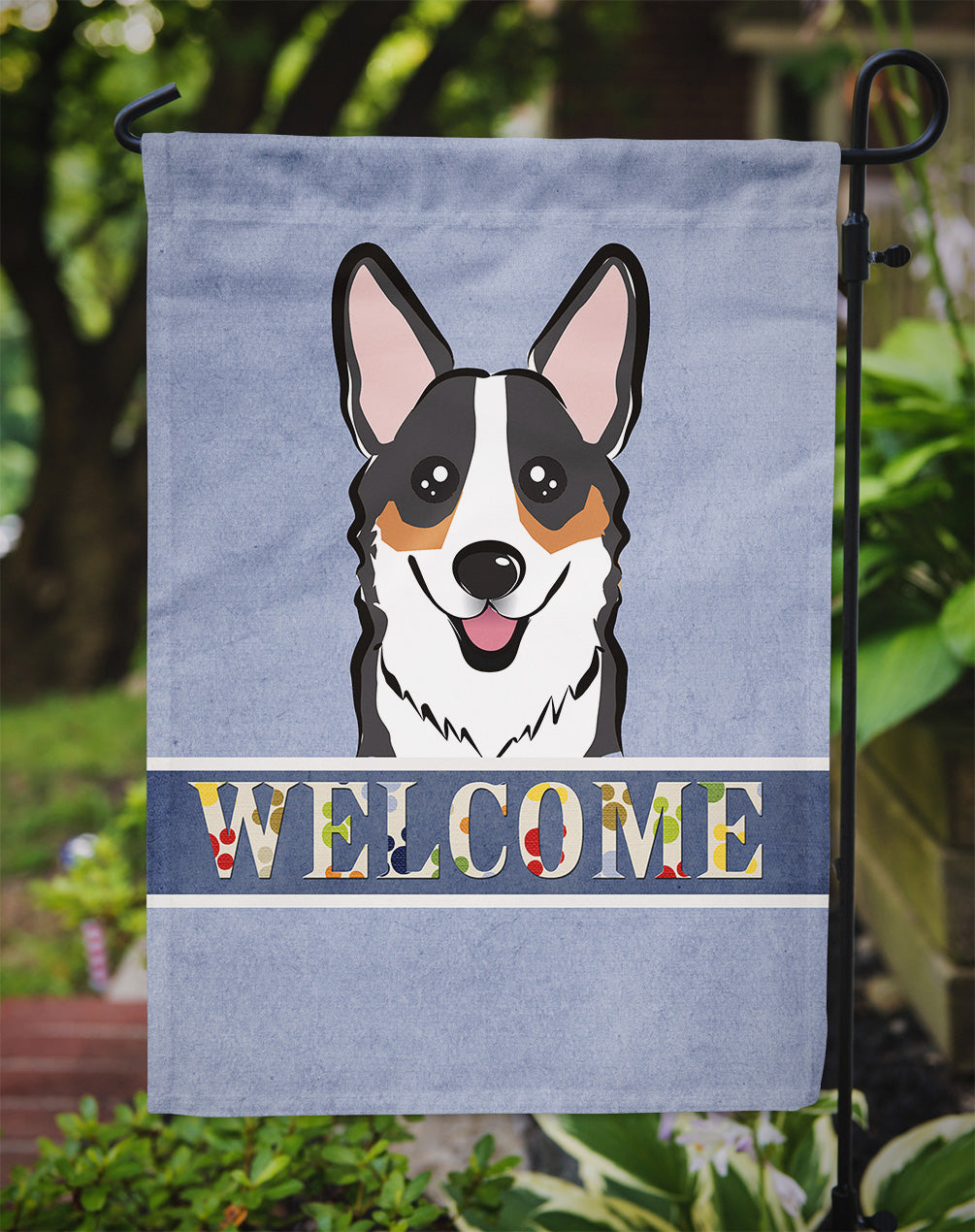 Tricolor Corgi Welcome Flag Garden Size BB1441GF.