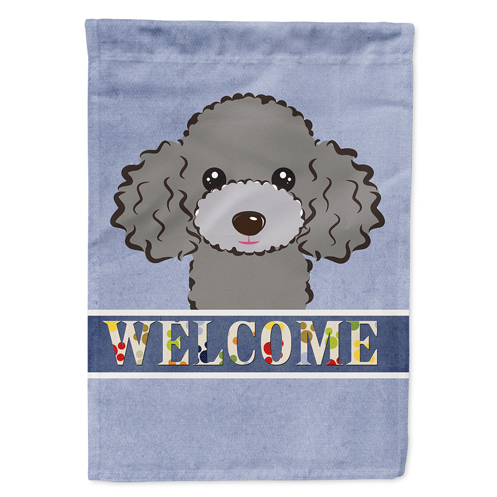 Silver Gray Poodle Welcome Flag Canvas House Size BB1445CHF  the-store.com.