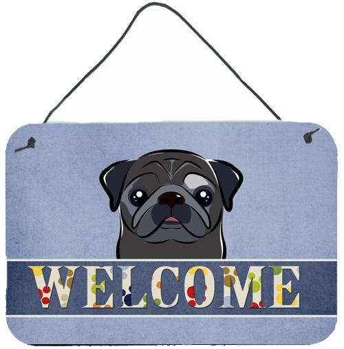 Black Pug Welcome Wall or Door Hanging Prints BB1449DS812 by Caroline's Treasures