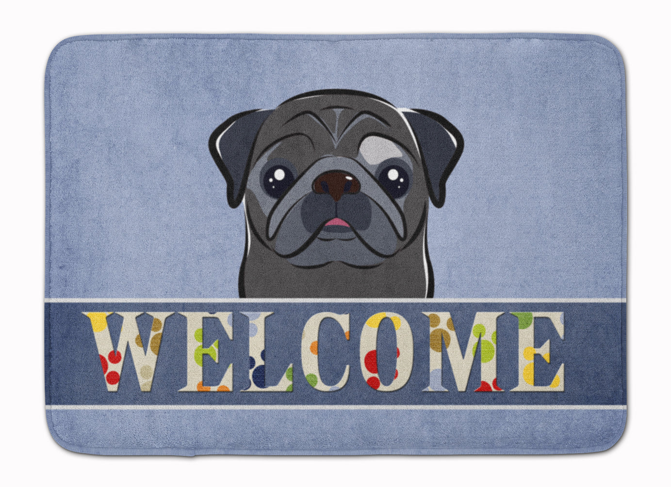 Black Pug Welcome Machine Washable Memory Foam Mat BB1449RUG - the-store.com