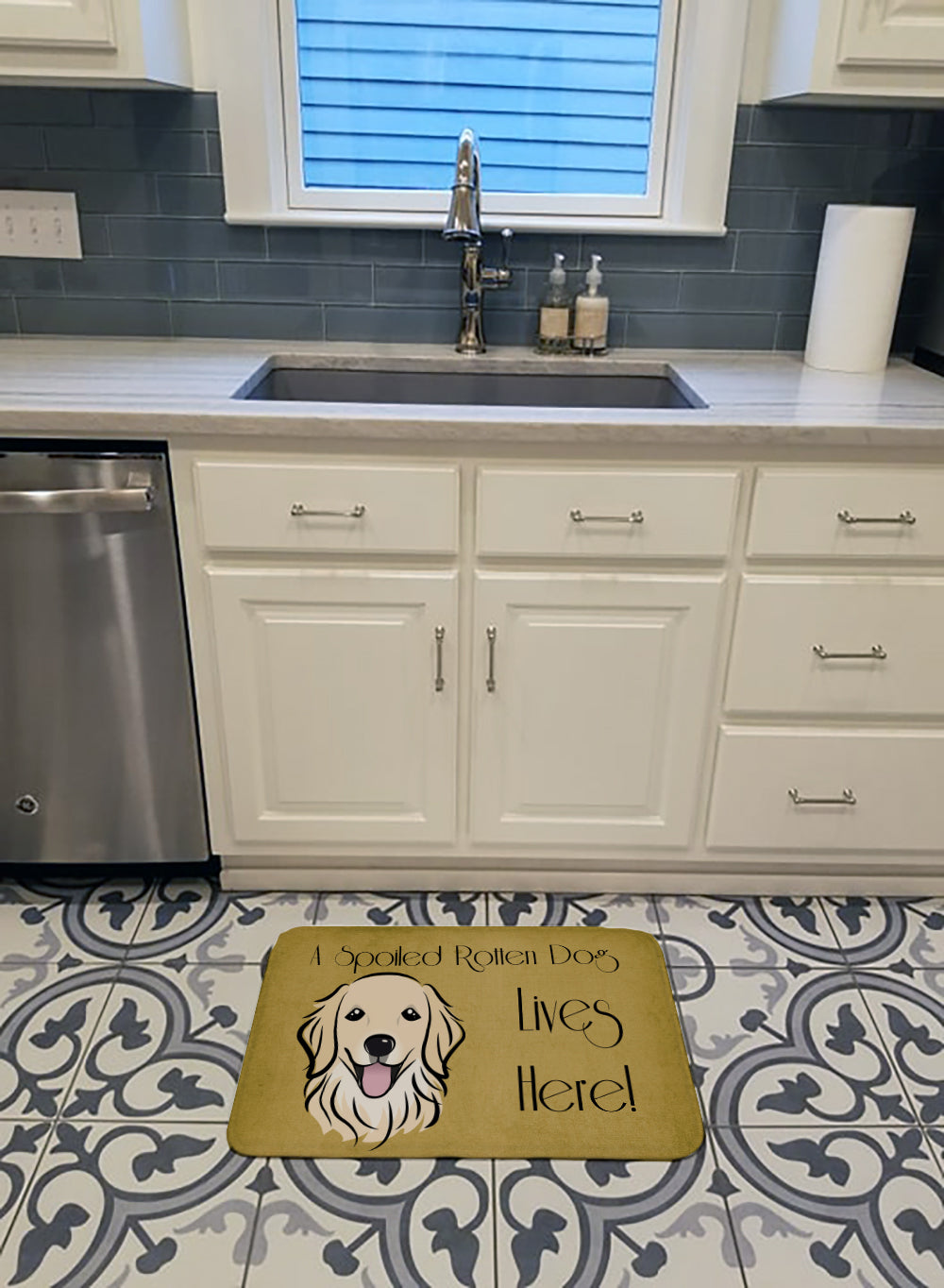 Golden Retriever Spoiled Dog Lives Here Machine Washable Memory Foam Mat BB1453RUG - the-store.com