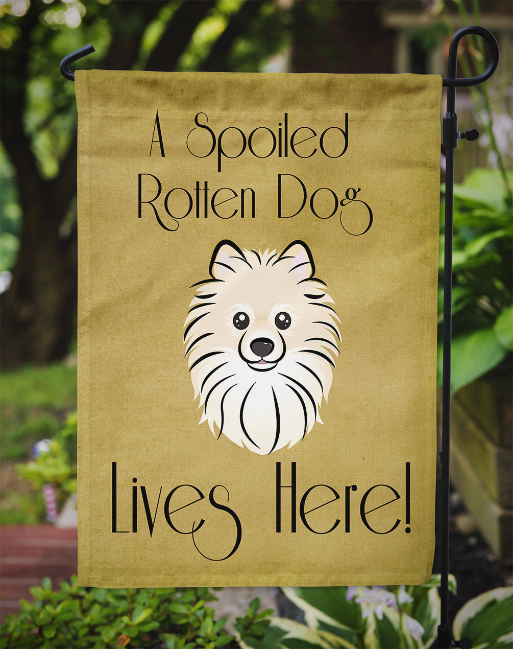 Pomeranian Spoiled Dog Lives Here Flag Garden Size BB1455GF.