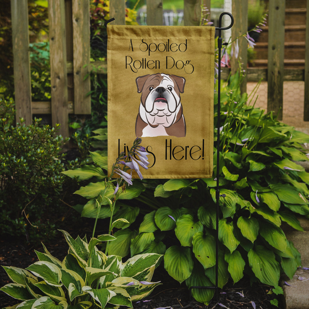 English Bulldog  Spoiled Dog Lives Here Flag Garden Size BB1467GF.