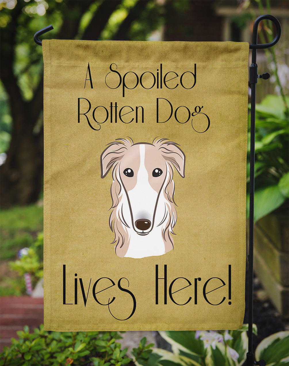 Borzoi Spoiled Dog Lives Here Flag Garden Size BB1476GF.