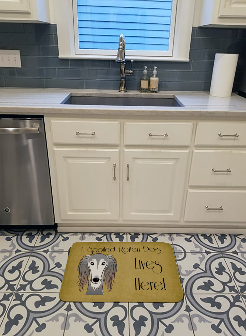 Saluki Spoiled Dog Lives Here Machine Washable Memory Foam Mat BB1477RUG - the-store.com