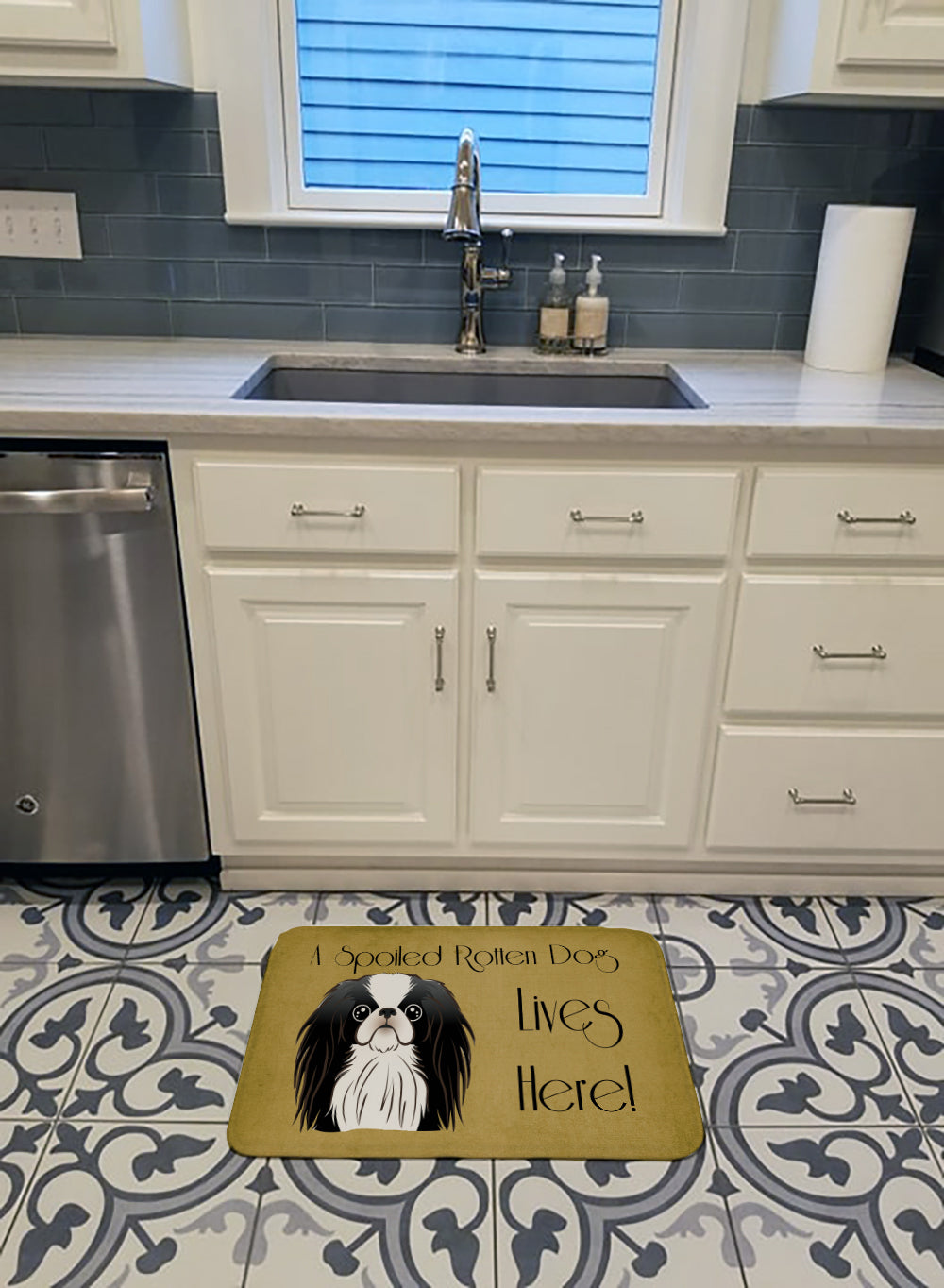 Japanese Chin Spoiled Dog Lives Here Machine Washable Memory Foam Mat BB1478RUG - the-store.com