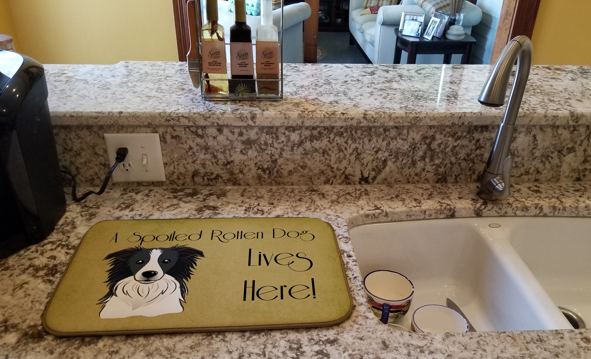 Border Collie Spoiled Dog Lives Here Dish Drying Mat BB1489DDM  the-store.com.