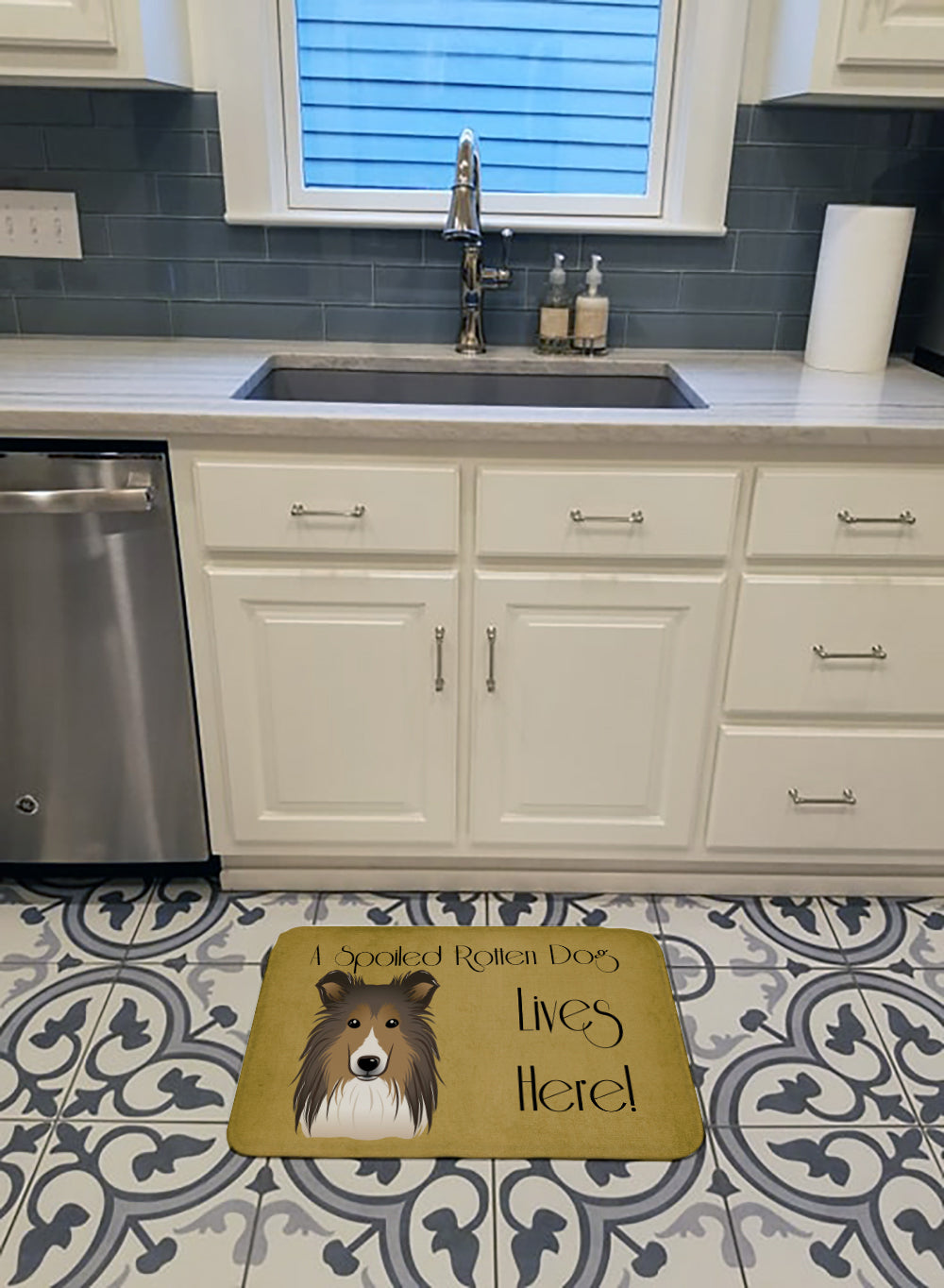 Sheltie Spoiled Dog Lives Here Machine Washable Memory Foam Mat BB1490RUG - the-store.com