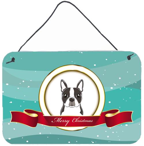 Boston Terrier Merry Christmas Wall or Door Hanging Prints BB1513DS812 by Caroline&#39;s Treasures