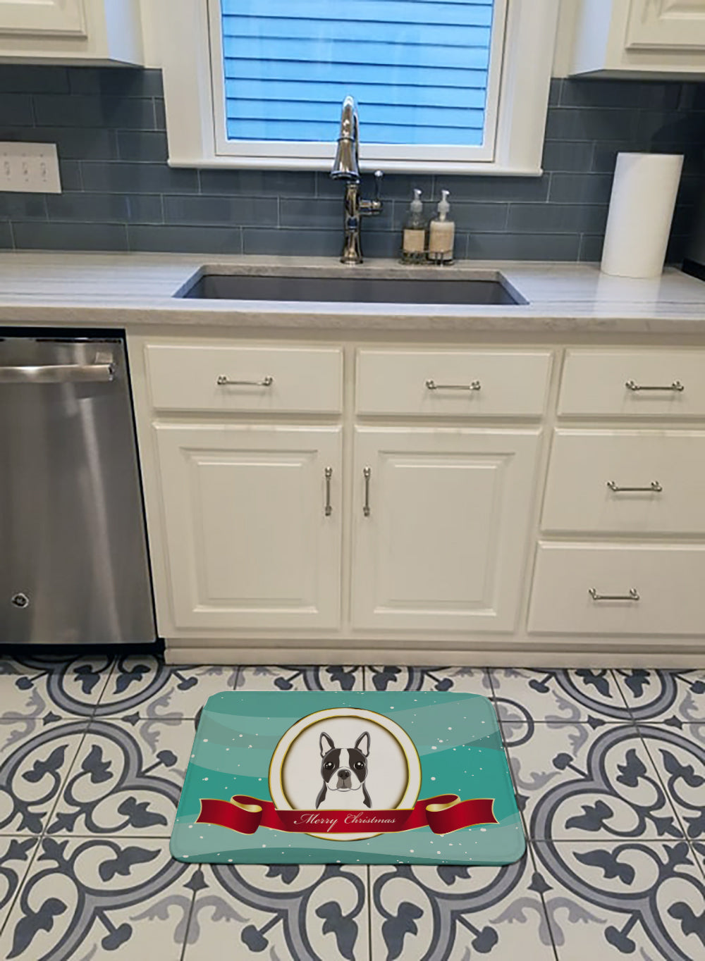 Boston Terrier Merry Christmas Machine Washable Memory Foam Mat BB1513RUG - the-store.com