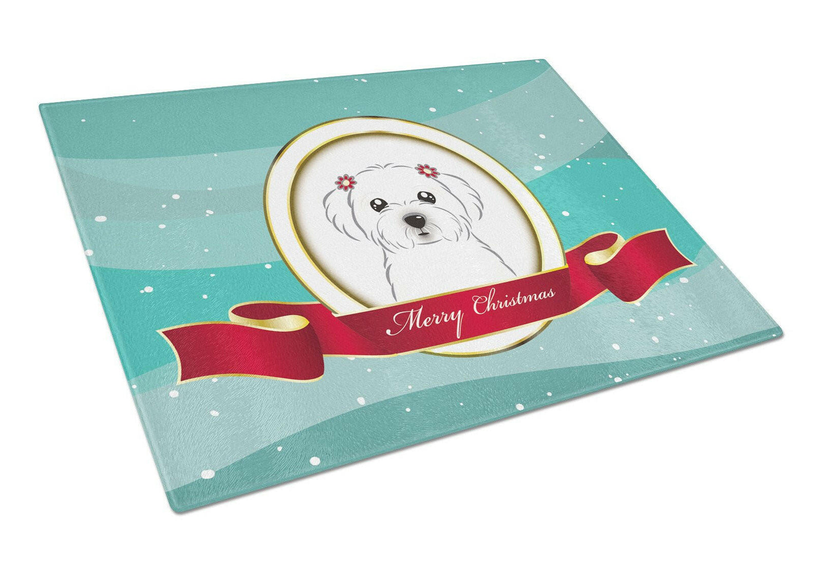 Maltese Merry Christmas Glass Cutting Board Large BB1518LCB by Caroline's Treasures