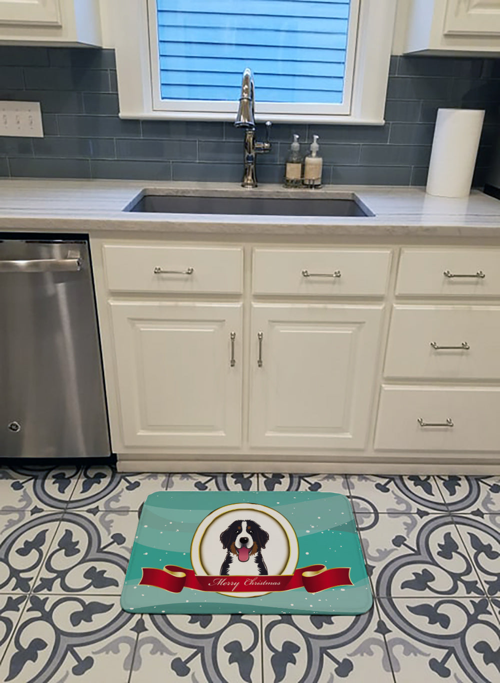 Bernese Mountain Dog Merry Christmas Machine Washable Memory Foam Mat BB1547RUG - the-store.com