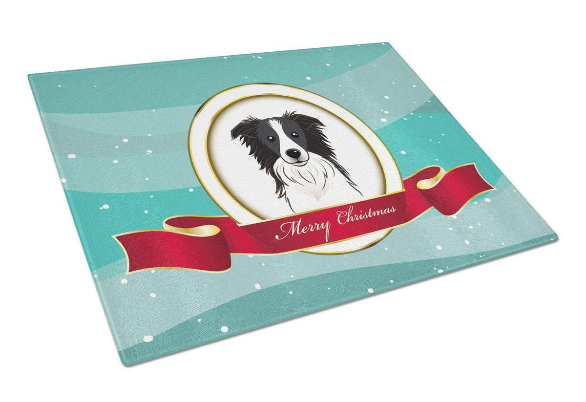 Border Collie Merry Christmas Glass Cutting Board Large BB1551LCB by Caroline&#39;s Treasures