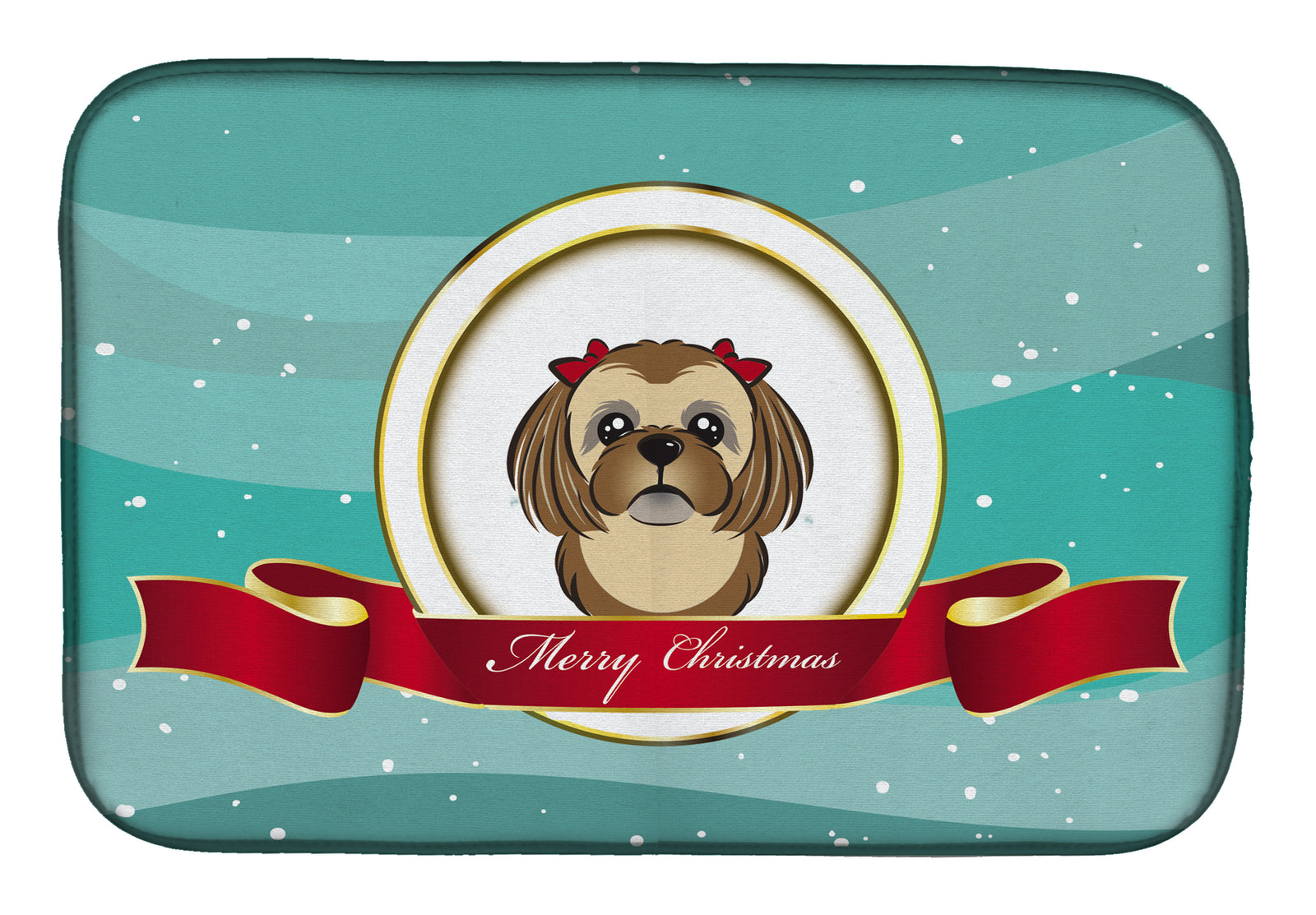 Chocolate Brown Shih Tzu Merry Christmas Dish Drying Mat BB1559DDM  the-store.com.