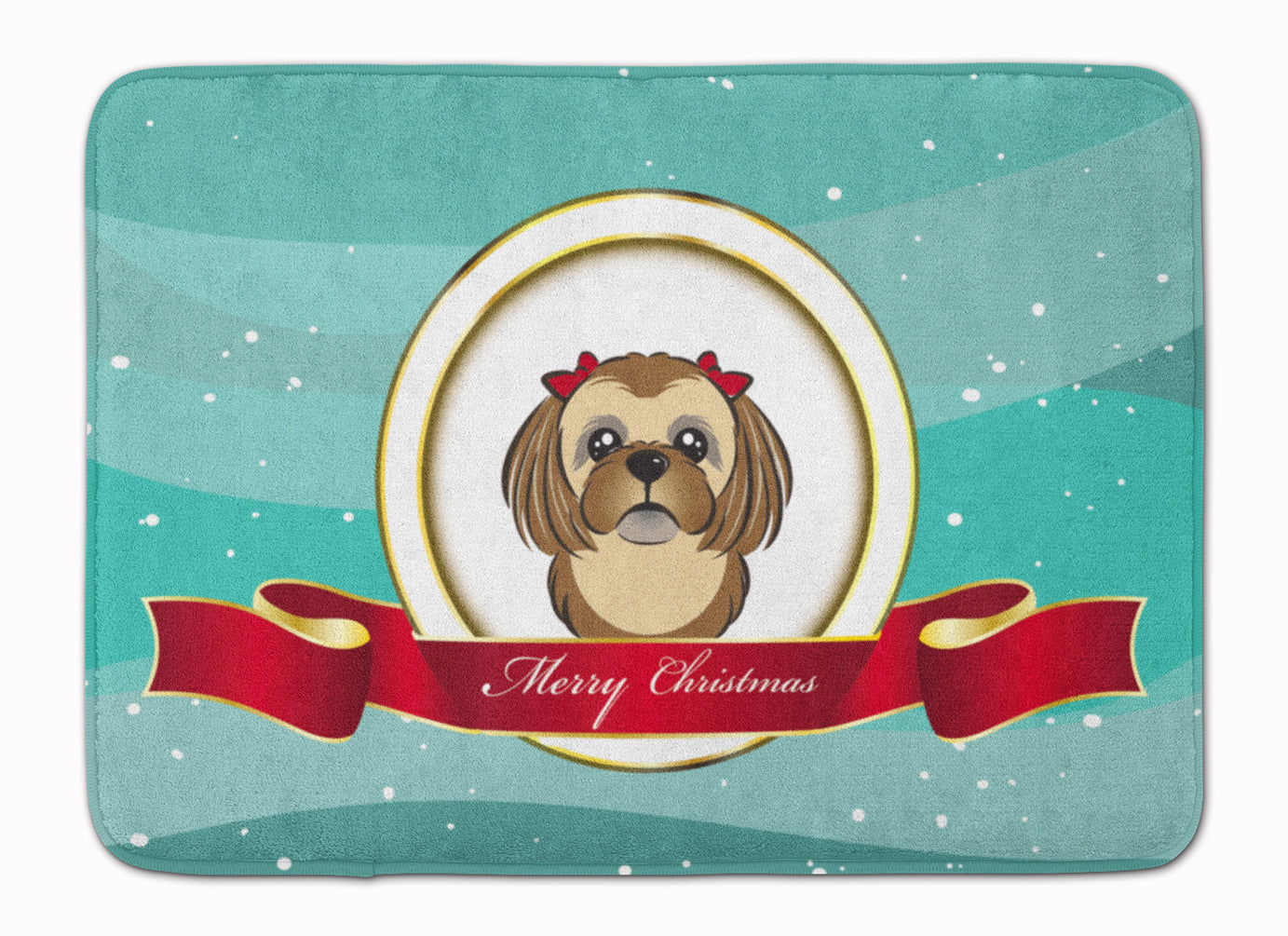 Chocolate Brown Shih Tzu Merry Christmas Machine Washable Memory Foam Mat BB1559RUG - the-store.com