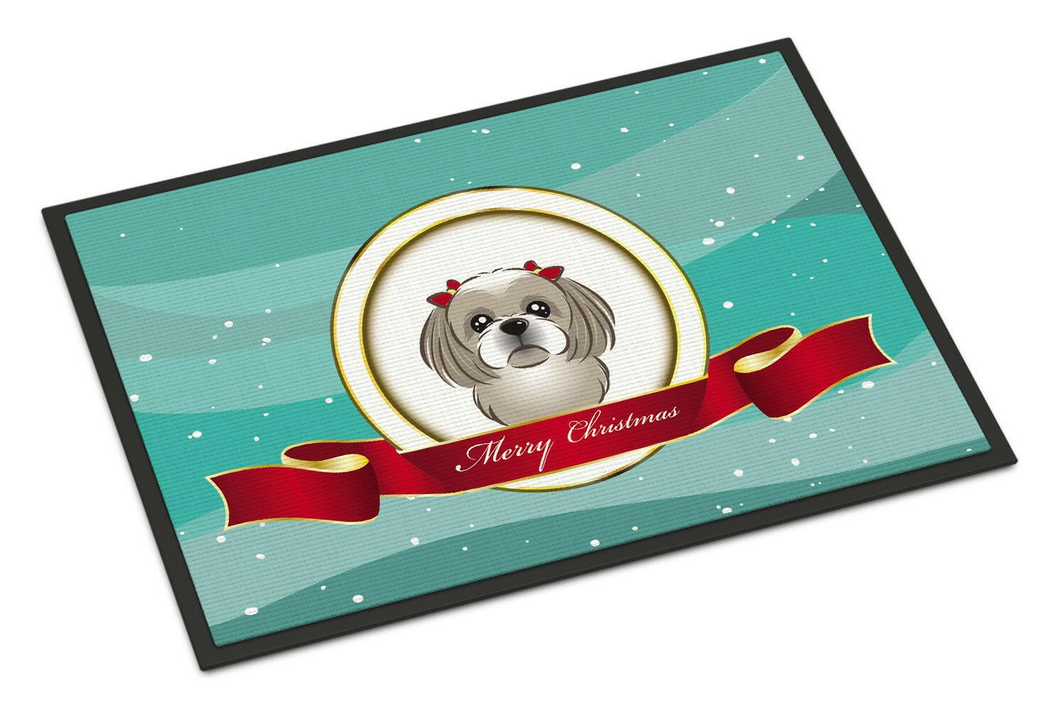 Gray Silver Shih Tzu Merry Christmas Indoor or Outdoor Mat 24x36 BB1560JMAT - the-store.com