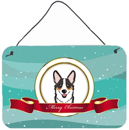 Tricolor Corgi Merry Christmas Wall or Door Hanging Prints BB1565DS812 by Caroline&#39;s Treasures