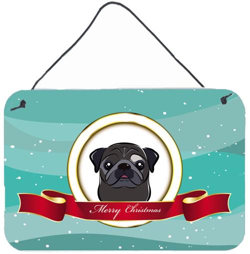 Black Pug Merry Christmas Wall or Door Hanging Prints BB1573DS812 by Caroline's Treasures