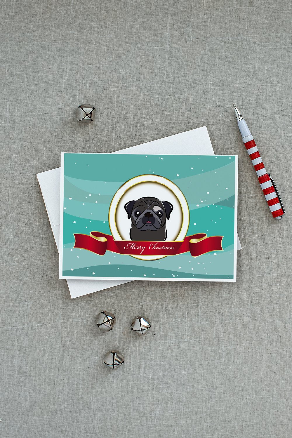 Black Pug Merry Christmas Greeting Cards and Envelopes Pack of 8 - the-store.com