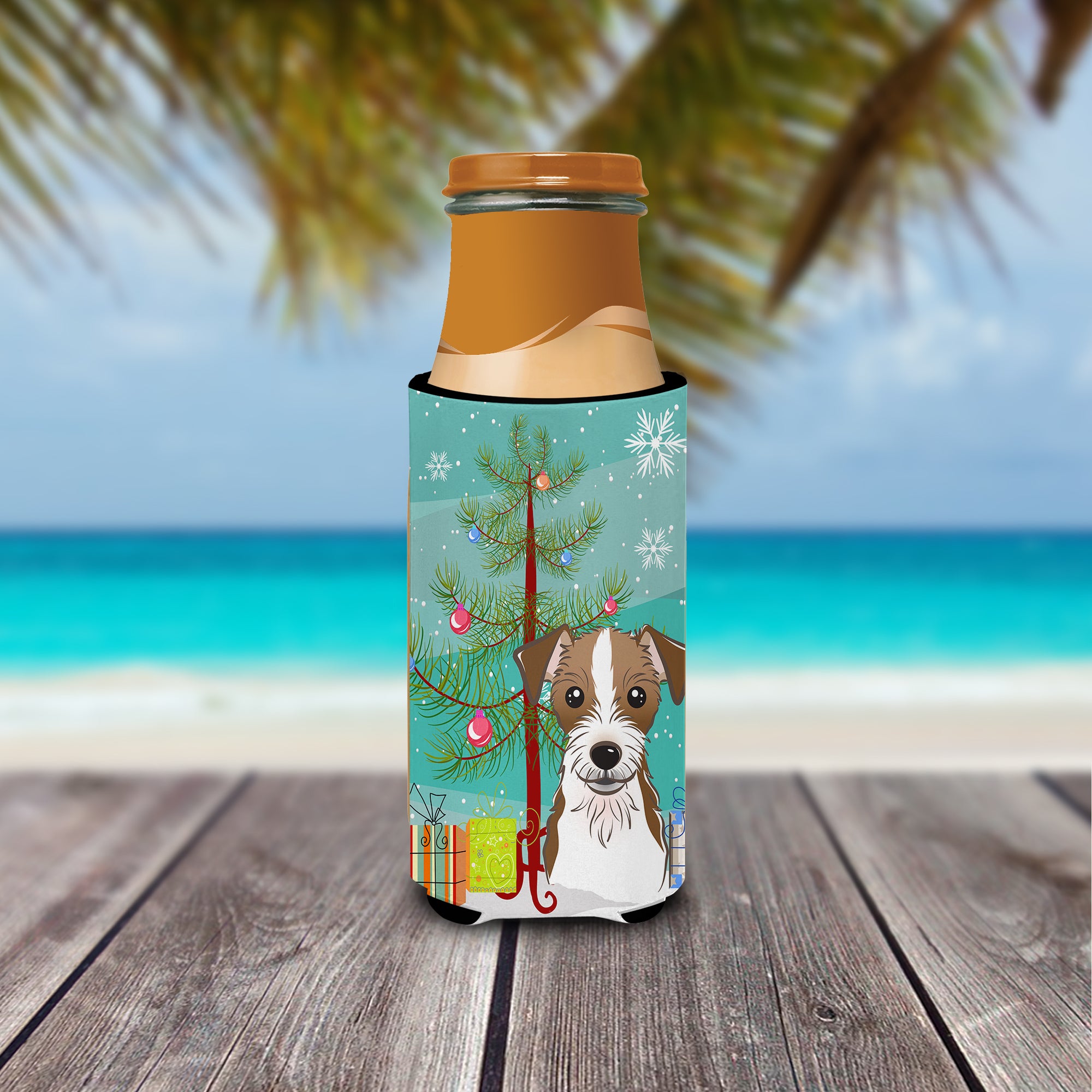 Christmas Tree and Jack Russell Terrier Ultra Beverage Insulators for slim cans BB1574MUK  the-store.com.