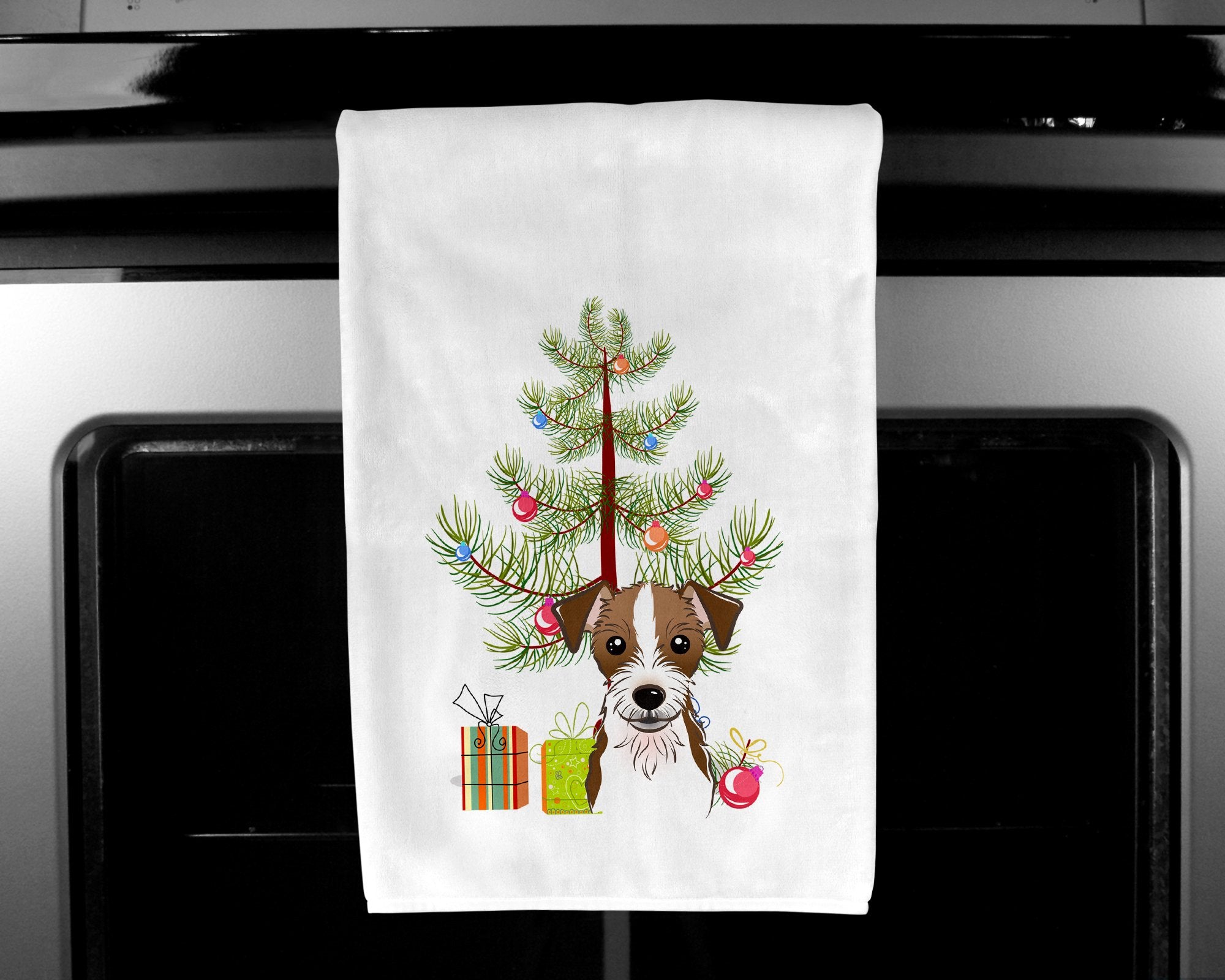 Christmas Tree and Jack Russell Terrier White Kitchen Towel Set of 2 BB1574WTKT by Caroline's Treasures