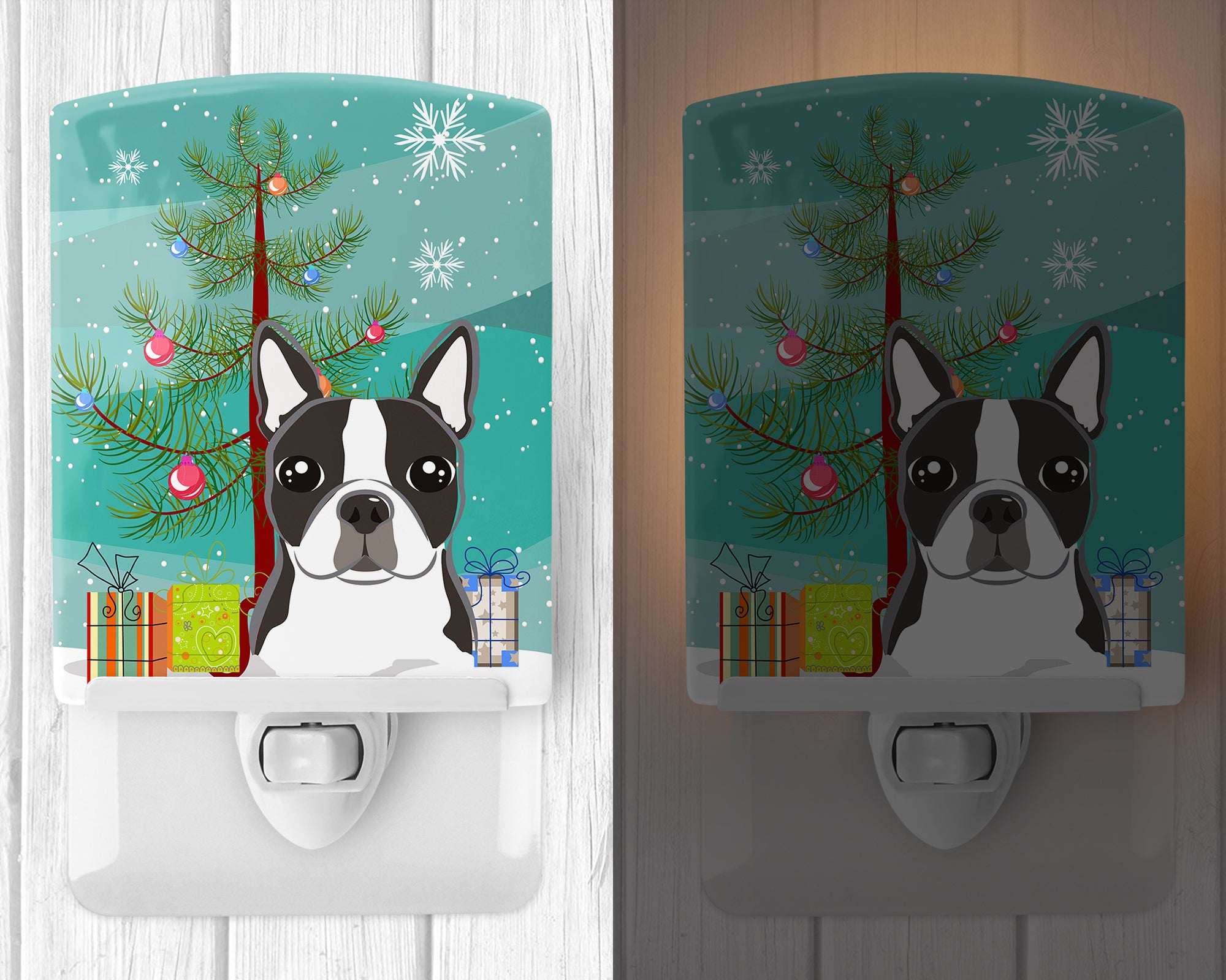 Christmas Tree and Boston Terrier Ceramic Night Light BB1575CNL - the-store.com