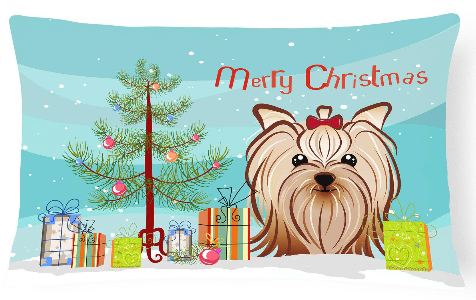 Christmas Tree and Yorkie Yorkshire Terrier Fabric Decorative Pillow BB1576PW1216 by Caroline's Treasures